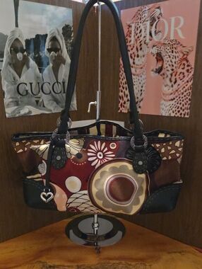 Q2BRIGHTON- Stylish Floral-Pattern Shoulder Bag in Brown and Red